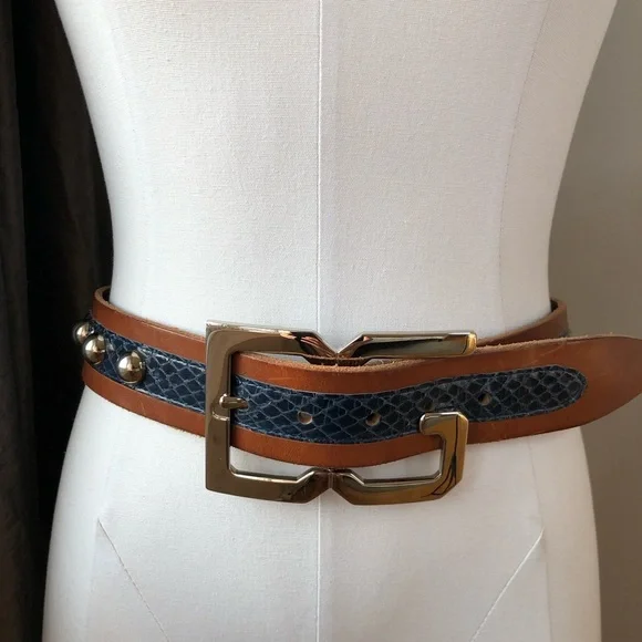 D&G Doce Gabbana Brown Leather Black Snake Silver Studs Silver DG Buckle 36 D&G Doce Gabbana Brown Leather Black Snake Silver Studs  main image 3